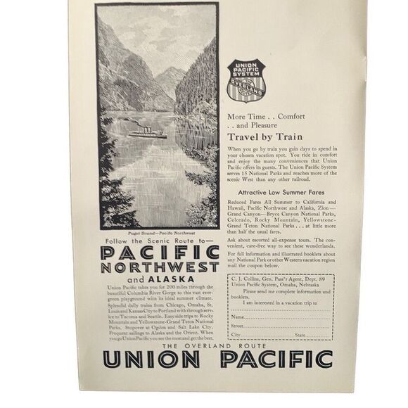 Vintage 1930 Union Pacific Scenic Route to Alaska Ad Advertisment - Picture 4 of 4